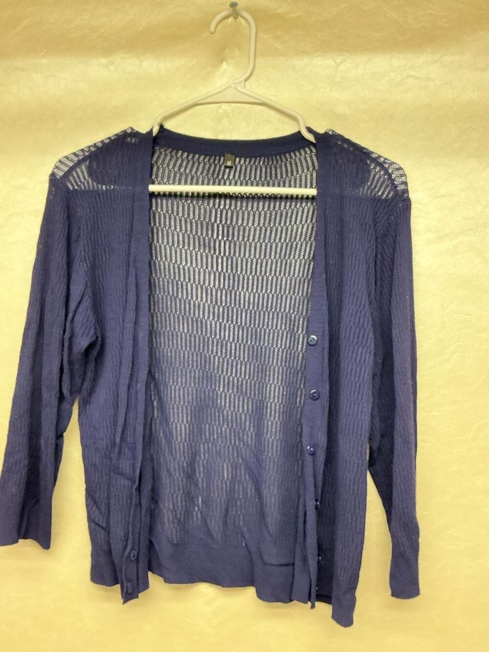Open Knit Cardigan Size M Blue Button Down Sweater